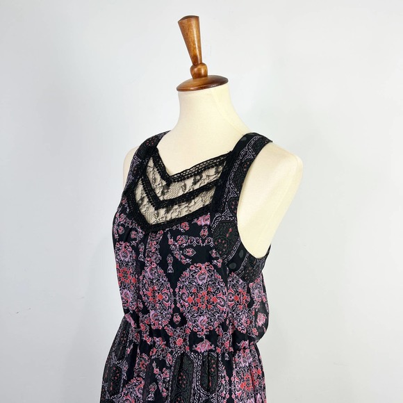 Free People black boho moroccan maxi dress lace high slit front panel Size Small - Picture 2 of 8